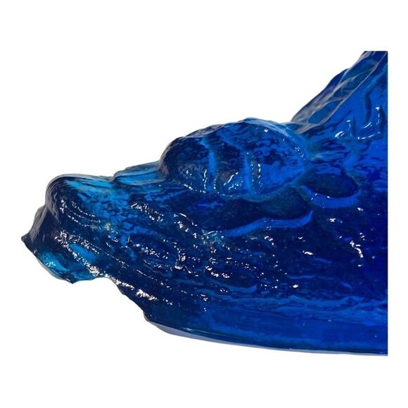 Vintage Blue Glass Shoe Slipper High Heel Cabbage Rose by Kanawha Glass Co. READ - Picture 10 of 10